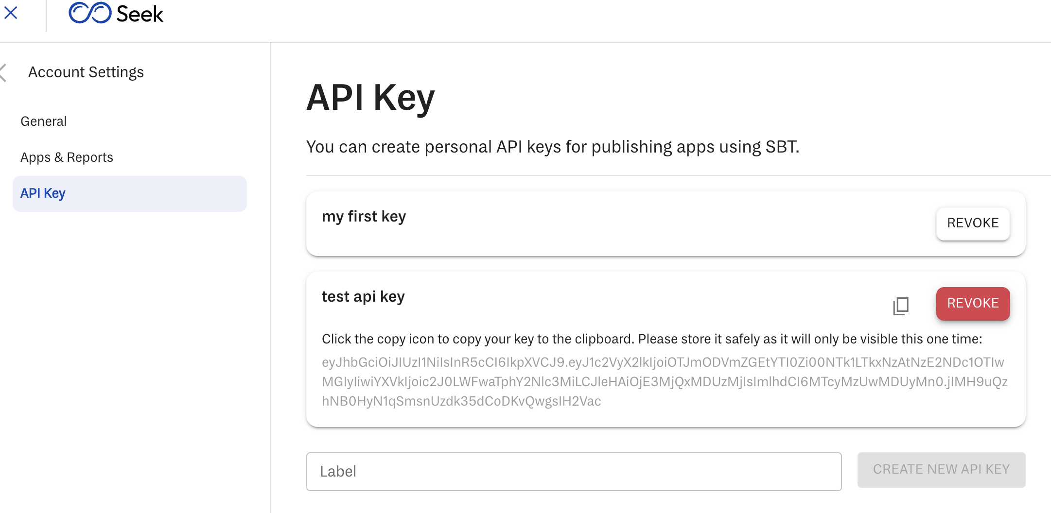 api keys screenshot